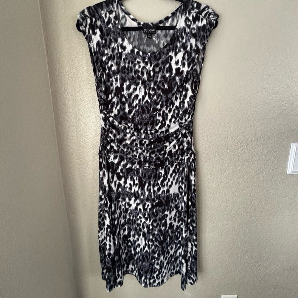 Enfocus Studio Leopard Animal Print‎ Fit and Flare Sleeveless Midi Dress Size 10